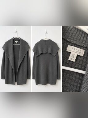 Kenar Charcoal Open-Front Merino Wool Shawl Collar Cardigan